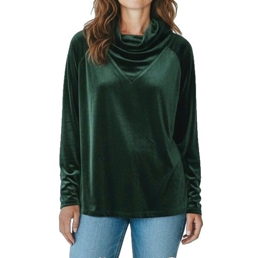 RBX Active Women's Cowl Neck Velour Pullover Super Soft Long Sleeve Sz XL Green